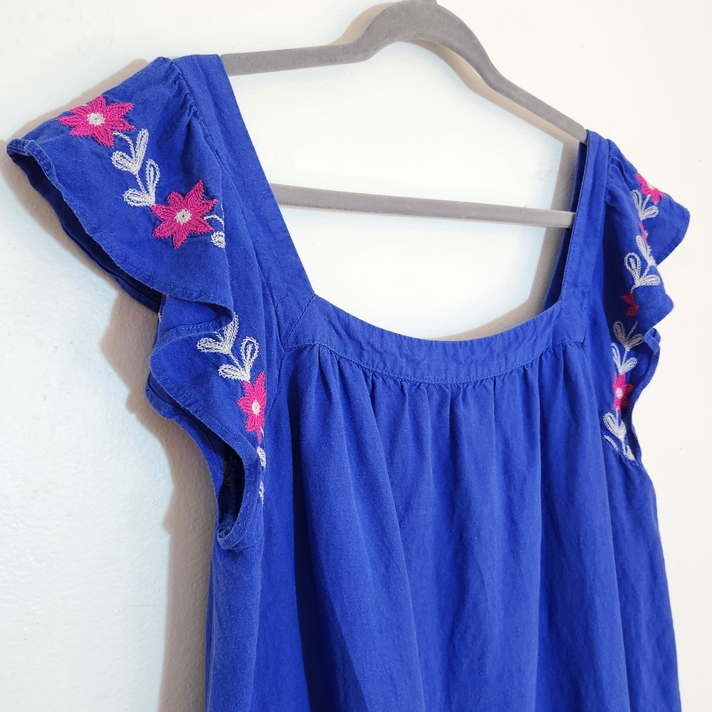 LOFT Blue Embroidered Boho Mini Dress Size Large - Picture 4 of 9